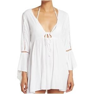 Boho Me Lace Inset Tunic Dress Swim Cover Up Womens M Medium White